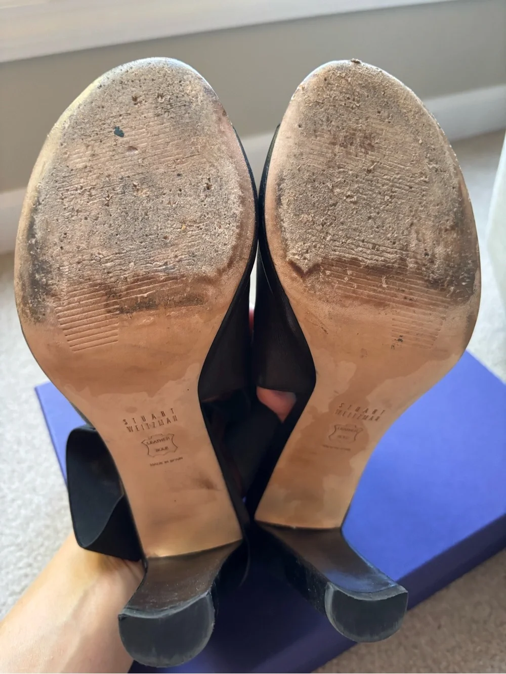 Stuart Weitzman Fronton Black Open-Toe Slingback High Heels